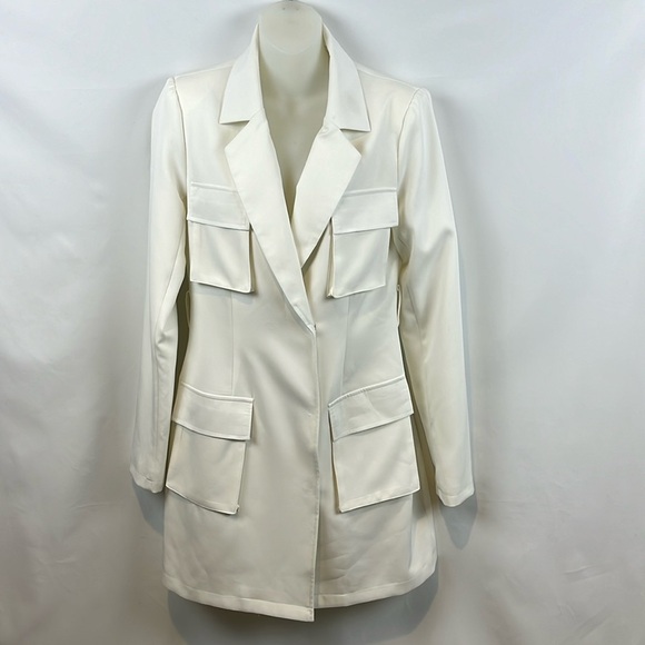 Missguided White Tailored Utility Pockets Blazer Mini Dress Size 6 - Picture 3 of 11